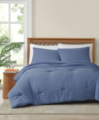 Truly Soft Crinkle Garment Wash Solid Comforter Sets In Gray