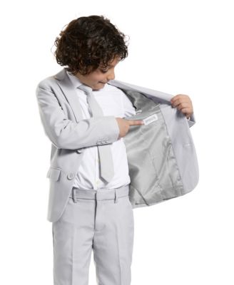 Toddler and Little Boys Groovy Grey Slim Fit Solid Suit Including Blazer, Pants and Clip-On-Tie