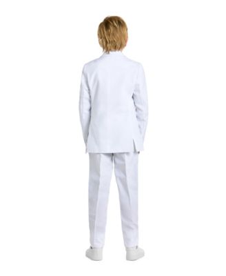 Teen Boys White Knight Slim Fit Solid Suit Including Blazer, Pants and Clip-On-Tie