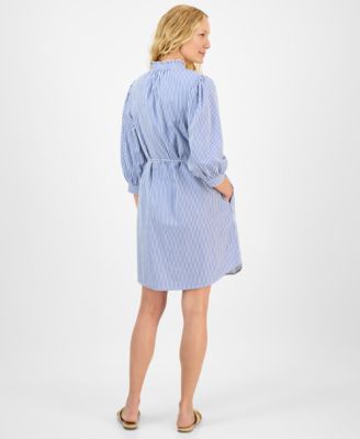 Women's Striped Embroidered Tie-Waist Dress