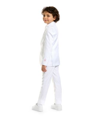 Boys White Knight Solid Suit Including Blazer, Pants and Clip-On-Tie