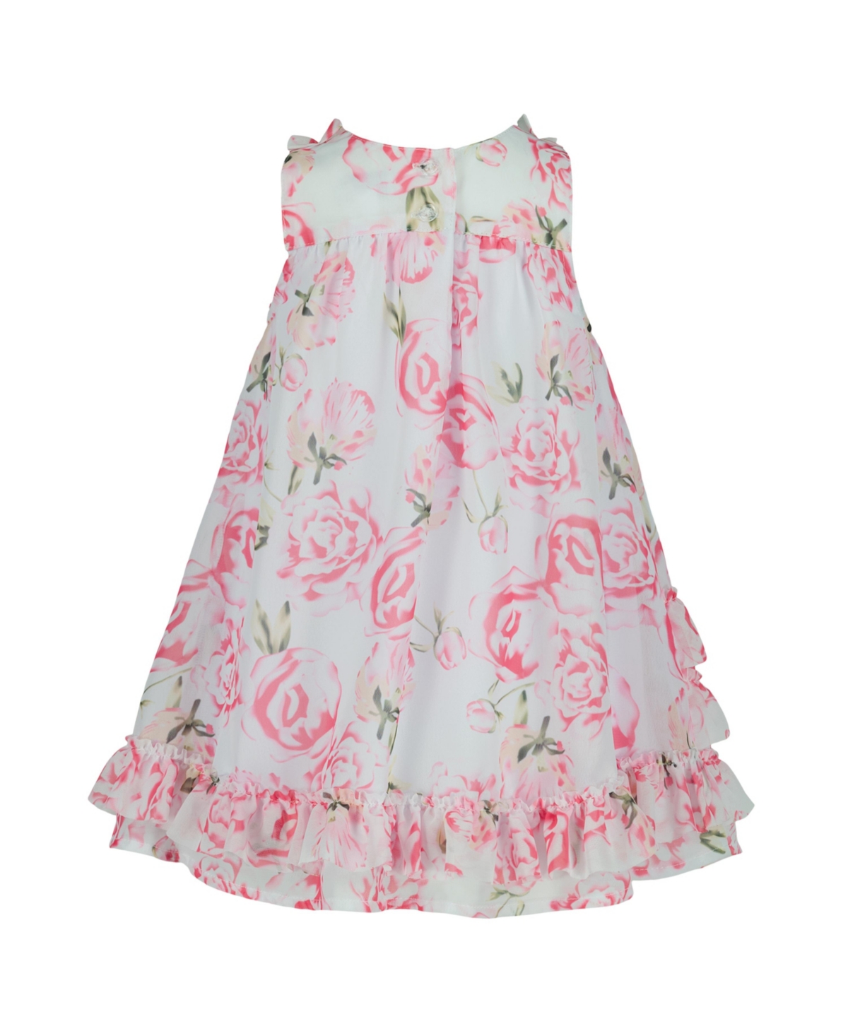 Blueberi Boulevard Baby Girls Ruffle Trim Floral Tent Dress Straw Hat Set