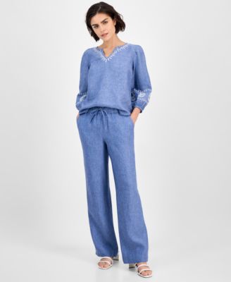 売れ筋商品|||チャータークラブ カットソー トップス レディース Women's Embroidered 100% Linen Top, Exclusively at Macy's Cool Olive Charter Club Women's Embroidered 100% Linen Top, Exclusively