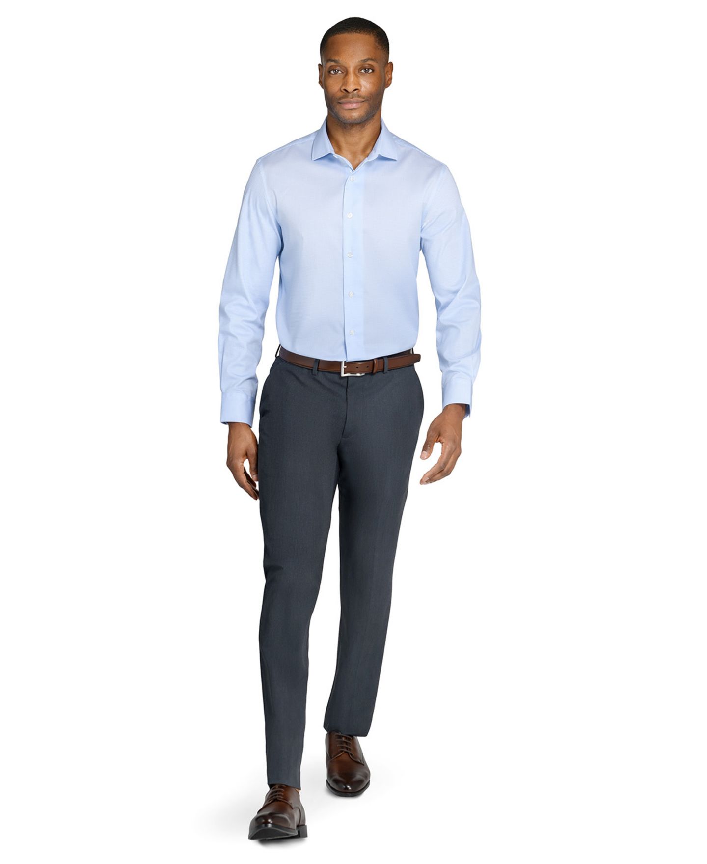 Мужская рубашка MICHELSONS OF LONDON Houndstooth Hybrid Slim Fit Easy Care Long Sleeve, цвет: Белый синий — фото 6