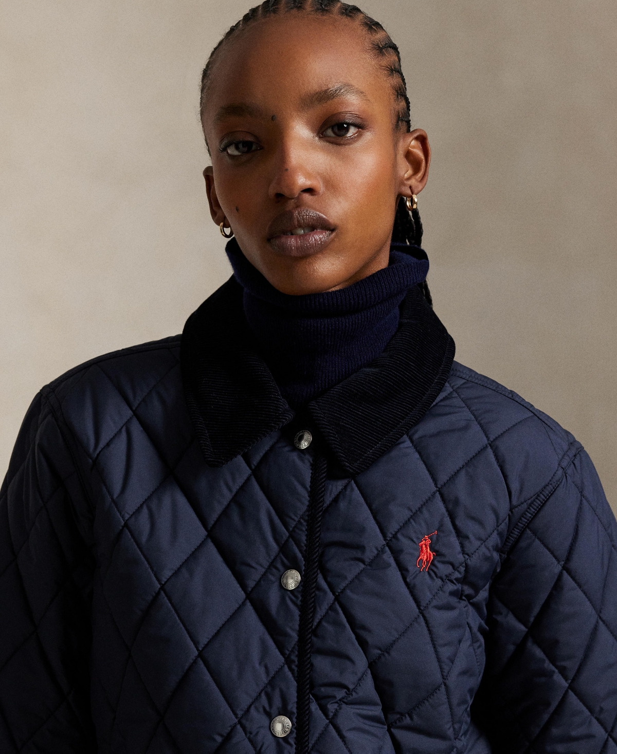 Polo Ralph Lauren Quilted Barn Jacket With Corduroy Collar In Blue