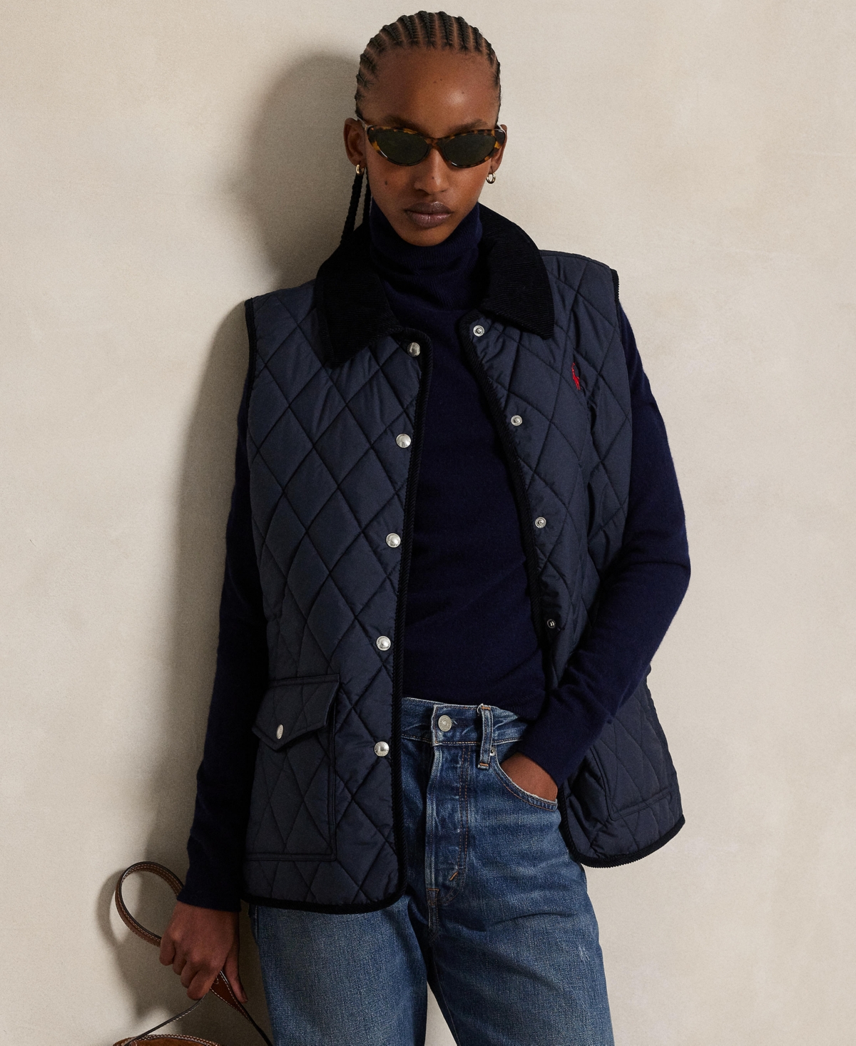 Polo Ralph Lauren Quilted Barn Jacket With Corduroy Collar In Blue