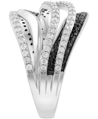 EFFY&reg; Black & White Diamond Multi-Row Ring (7/8 ct. t.w.) in 14k White Gold