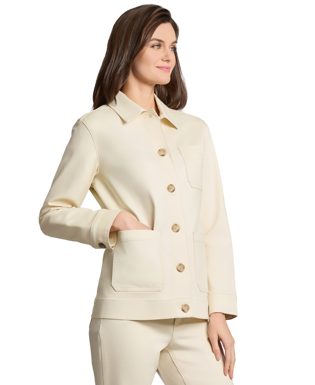Jones New York Petite Patch-pocket Button-front Jacket In Nude
