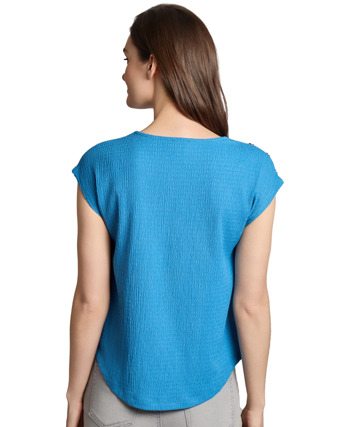 Jones New York Button Accent Cap Sleeve Top In Blue