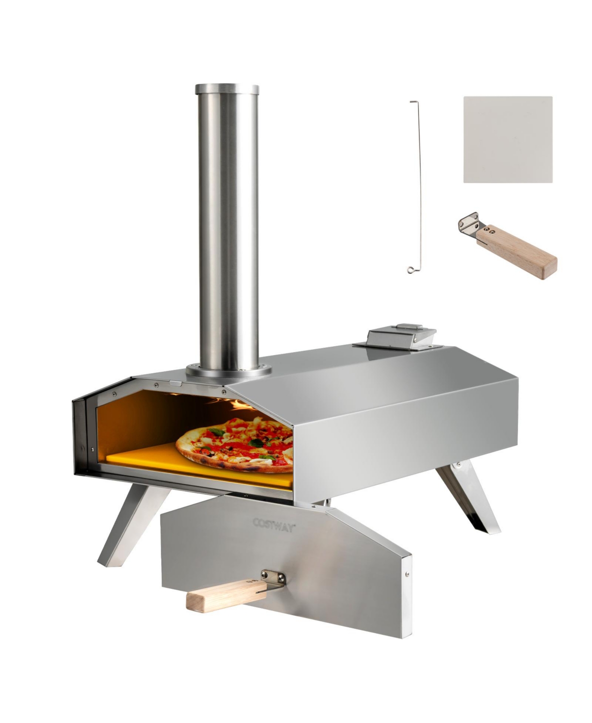 Portable Stainless Steel Outdoor Pizza Oven with 12 Inch Pizza Stone - Silver