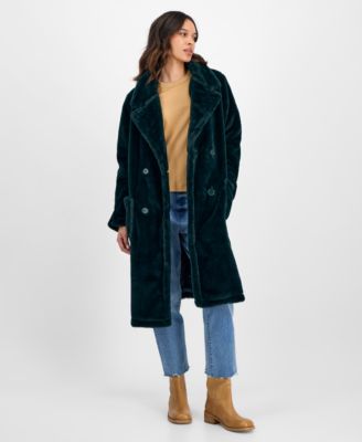 Juniors' Faux-Fur Double-Breasted Coat