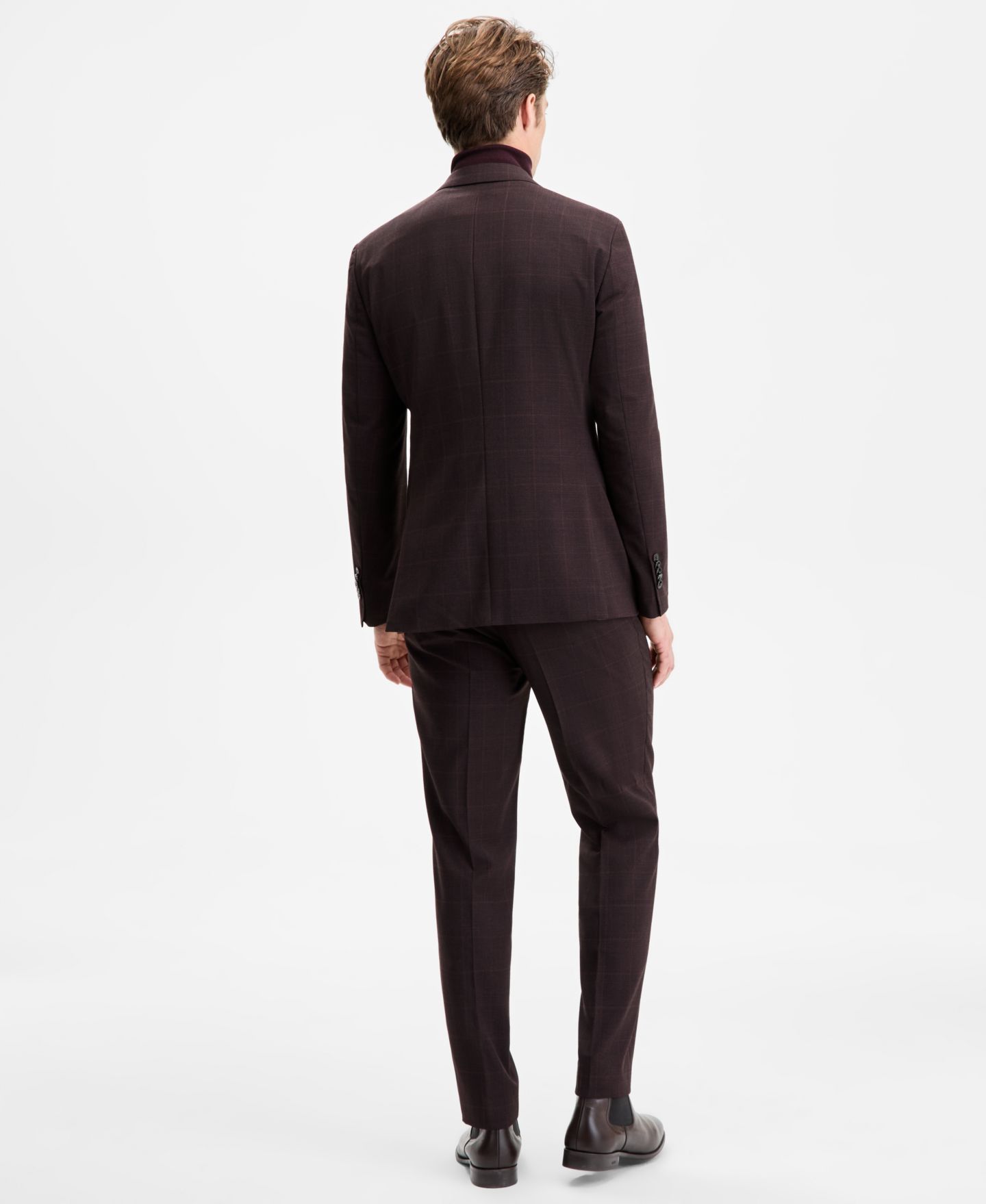 Мужской раздельный костюм Hugo Boss современного кроя в клетку, цвет: Бордовый — фото 3