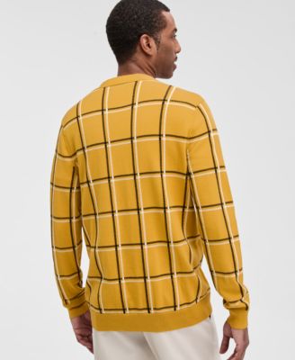 Men's Cotton Windowpane-Plaid Cardigan Sweater, Exclusively at Macy's