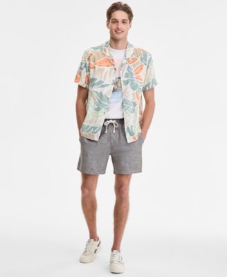 Sun + Stone Sun Stone Mens Cutler Leaf Print Camp Shirt Lava Flow Graphic T Shirt Chase 6 Linen Blend Shorts Exc