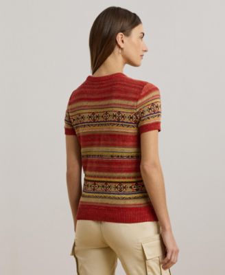 Women's Geo-Striped Short-Sleeve Sweater