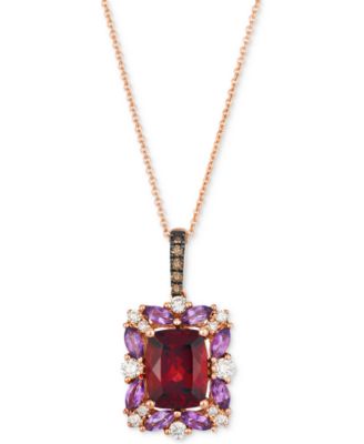 Le Vian - Pomegranate Garnet (2-3/8 ct. t.w.), Grape Amethyst (3/8 ct. t.w.) & Diamond (1/4 ct. t.w.) Halo Adjustable 20" Pendant Necklace in 14k Rose Gold