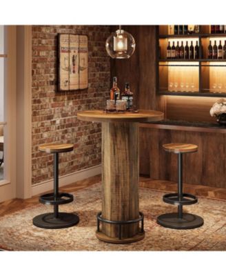 3Pc Metal Industrial Bistro Set with Round Pub Table and 2 Barstools