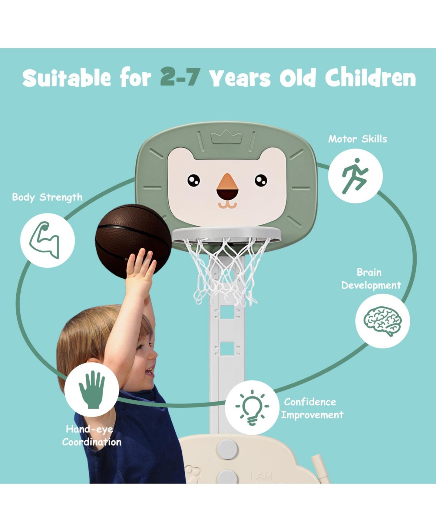 Детские игрушки Mecale 3-in-1 Adjustable Basketball Hoop Sports Set, Ages 2-7, цвет: Серый — фото 5