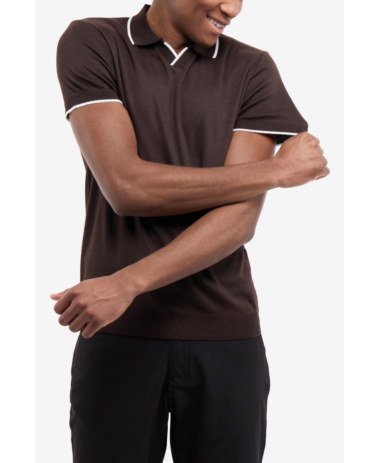 Мужские топы SPRING + MERCER Johnny Collar Short Sleeve Sweater Polo, цвет: Коричневый / Белый — фото 4
