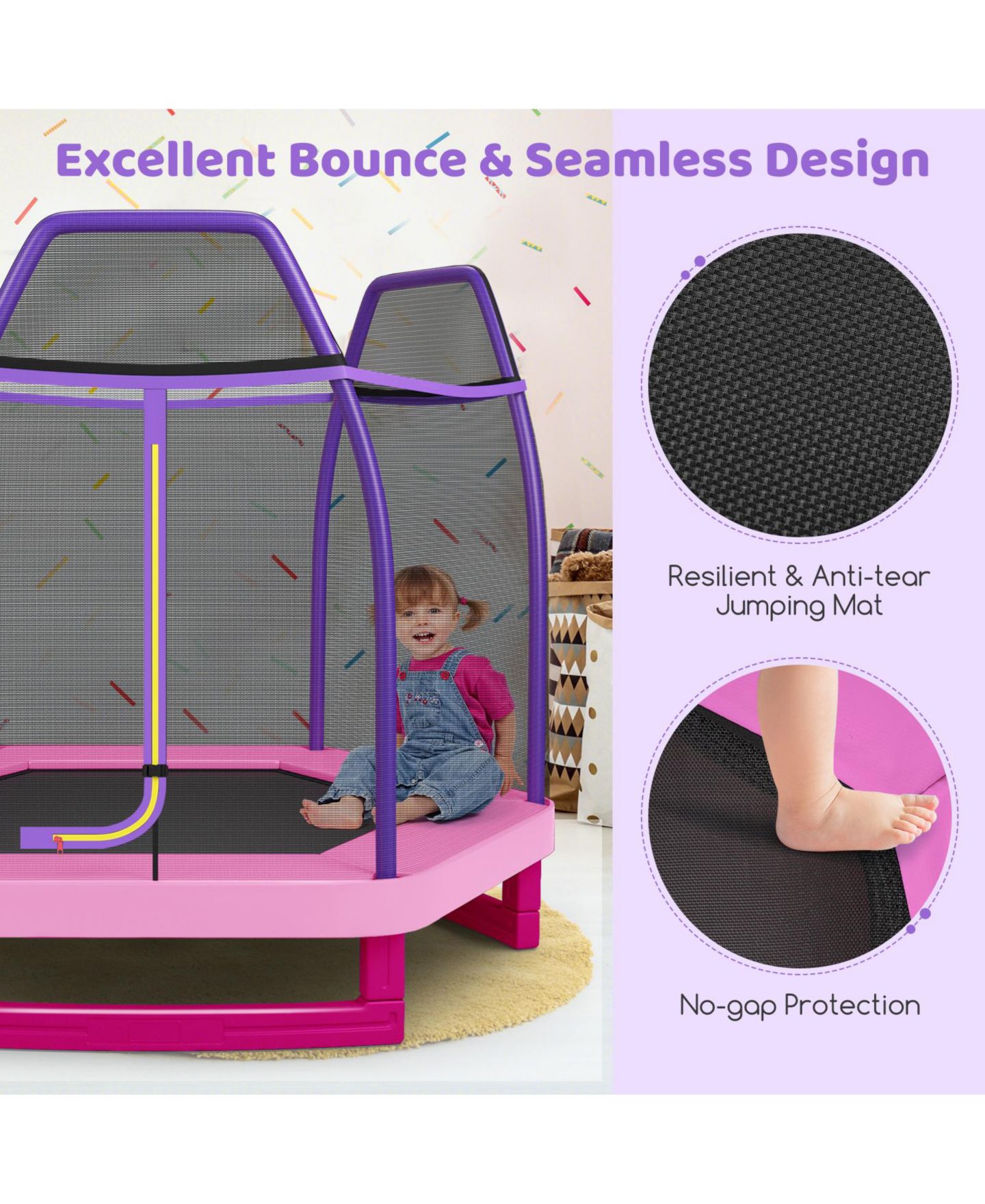 Детская игрушка Mecale 7-Foot Recreational Trampoline with Safety Net Enclosure, Ages 3+, цвет: Розовый — фото 5