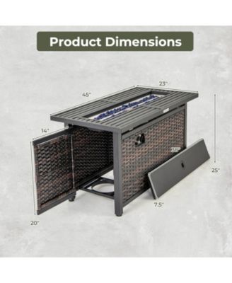 Propane Rattan Firepit Table with Glass Stones and Protective Cover