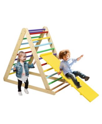 Foldable Wooden Triangle Climber with Reversible Ramp for Kids