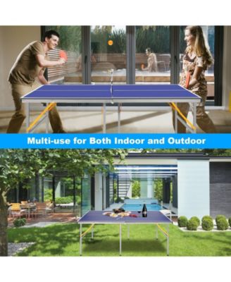6 ft. Mid-Size Foldable Table Tennis Table Ping Pong Table Set with Net, 2 Paddles and 3 Balls for Indoor Outdoor