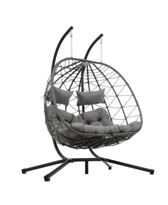 2 Persons Egg Indoor /Outdoor Swing Chair， Patio Wicker Hanging Egg Chair Hanging Basket Chair
