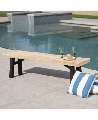 Gray Acacia Wood Outdoor Bench Weather Resistant Hardwood