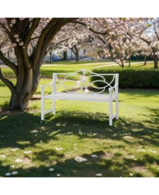 Accommodates 2-3 People Outdoor Garden Patio Bench,Iron Metal Steel Frame Park Bench with Backrest and Armrest