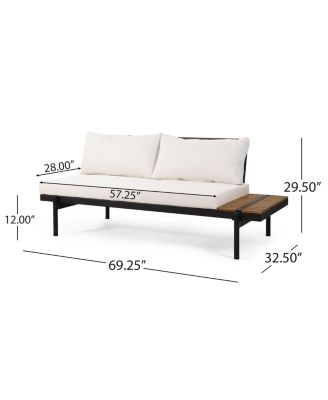 2-Seater Sofa with Iron Frame and Acacia Wood Accents - Water Resistant Fabric Cushions, Right Side Orientation