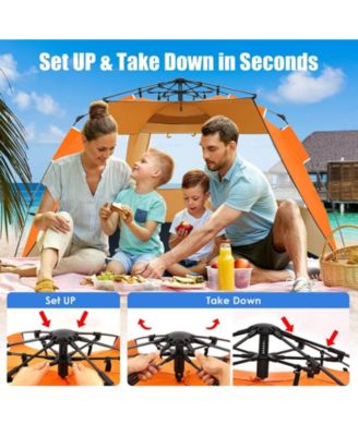 3-4 Person Easy Pop Up Beach Tent UPF 50+ Portable Sun Shelter