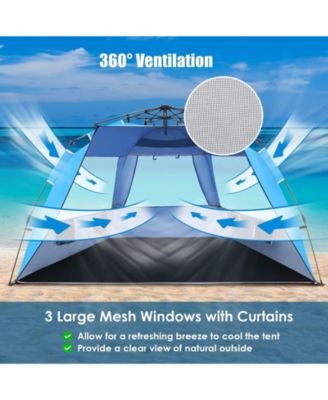 3-4 Person Easy Pop Up Beach Tent UPF 50+ Portable Sun Shelter