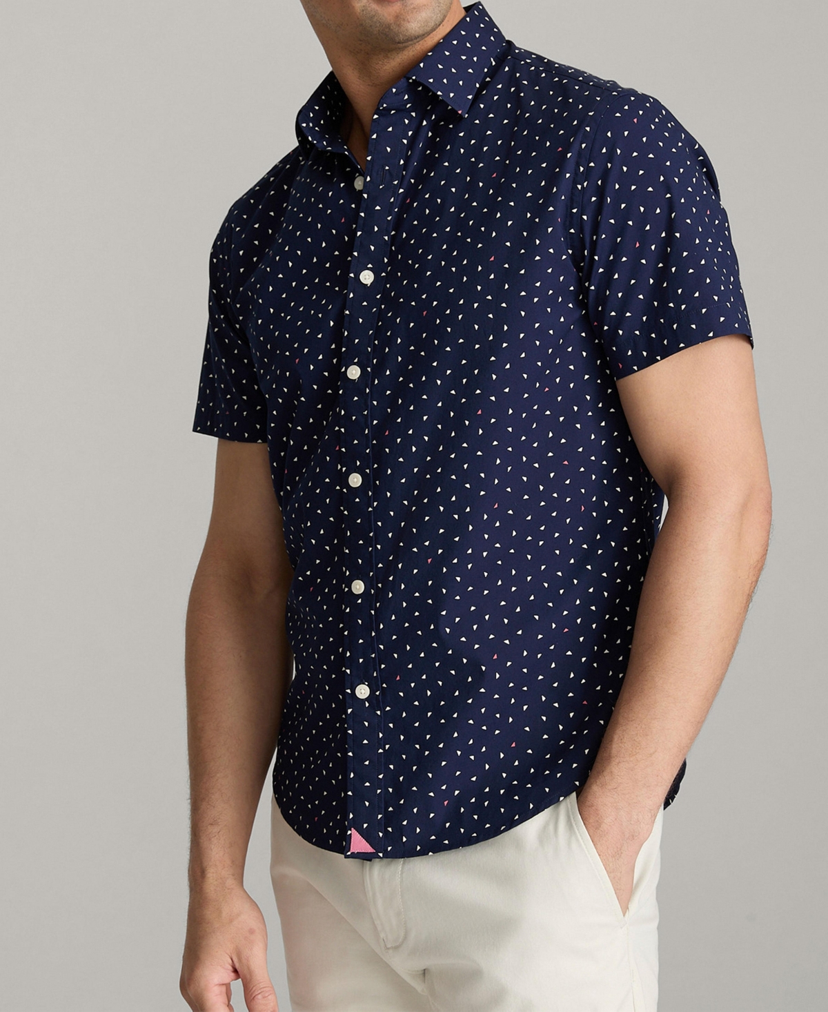 Men's Slim Fit Stretch Cotton Childers Short Sleeve Button Up Shirt - Navy