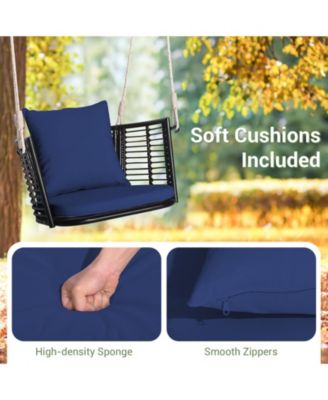 Single Person Hanging Seat with Woven Rattan Backrest for Backyard