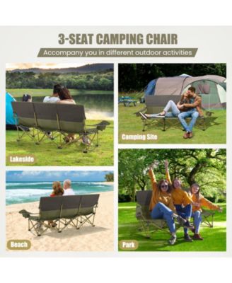 3 Person Folding Camping Chair with 2 Cup Holders Cotton Padding & Storage Bag