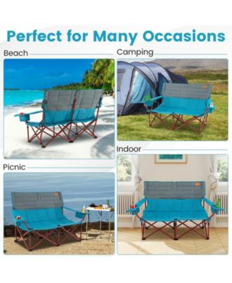 3 Person Folding Camping Chair with 2 Cup Holders Cotton Padding & Storage Bag