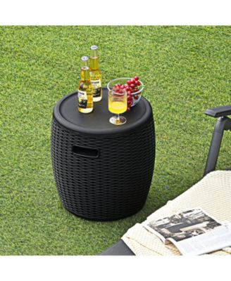 9.5 Gallon 4-in-1 Patio Rattan Cool Bar Cocktail Table Side Table