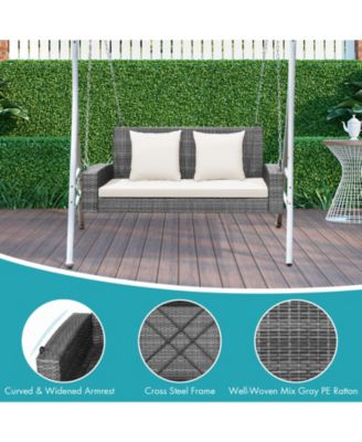 2-Person Patio PE Wicker Hanging Porch Swing Bench Chair Cushion 800 Pounds