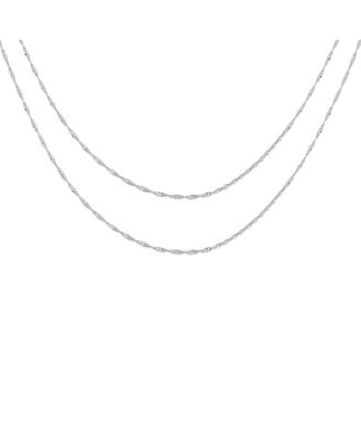 Set of 2 Thin 1.5MM Sterling Silver Singapore Rope Chain Necklace Made in Italy 16 & 18 Inch