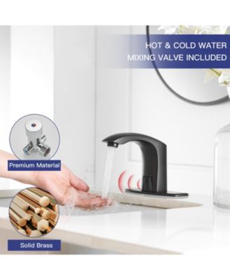 Automatic Sensor Touchless Bathroom Sink Faucet With Deck Plate & Pop Up Drain In Polished Chrome