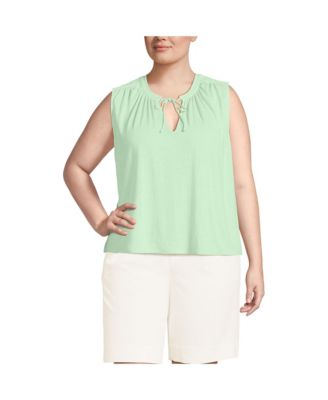 Women's Plus Size Linen Blend Notch Neck Swing Tank Top