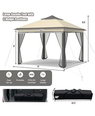 11 x 11 Feet 2-Tier Pop-Up Gazebo Tent Portable Canopy Shelter Carry Bag Mesh