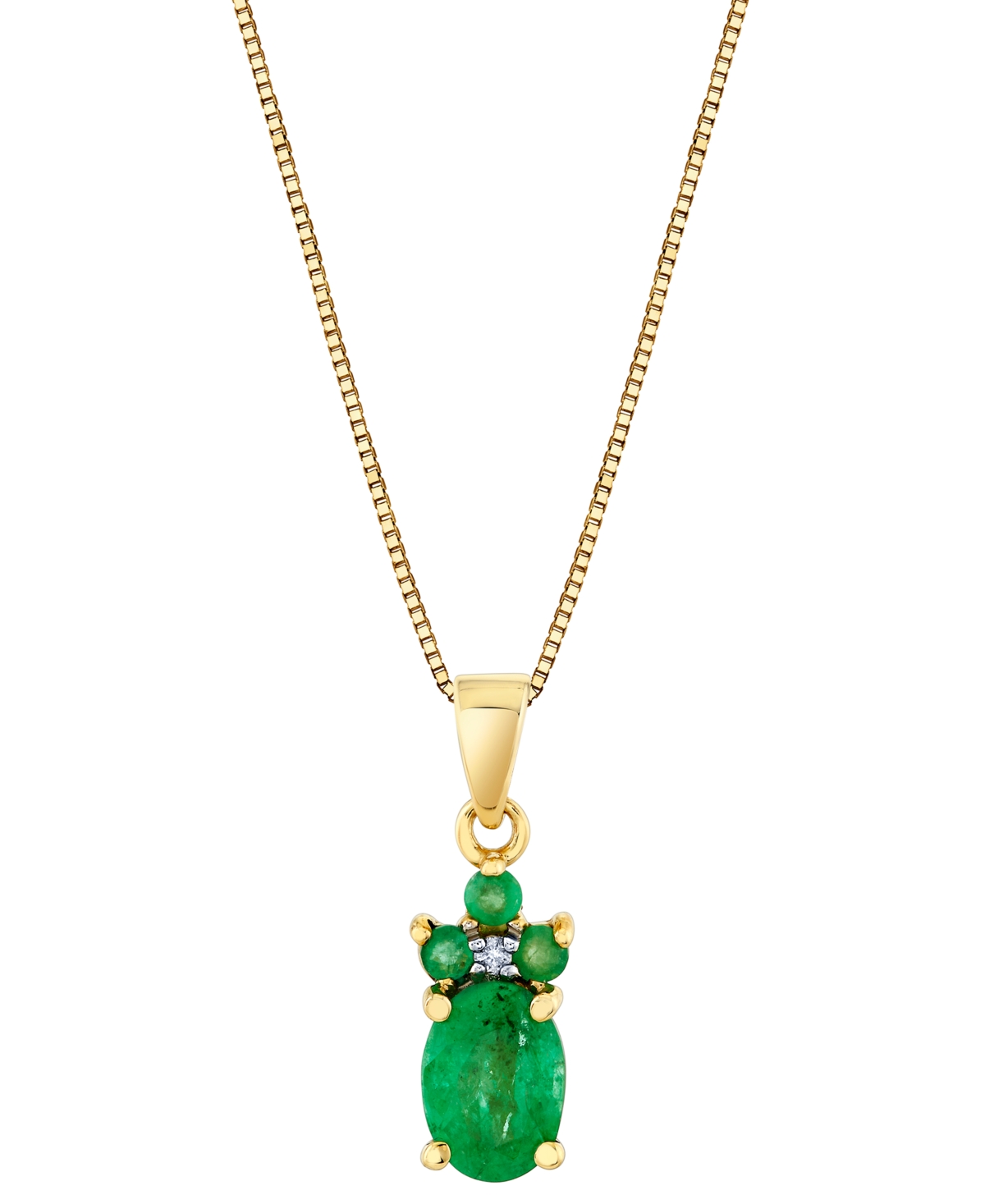 Emerald (7/8 ct. t.w.) & Diamond Accent Pendant Necklace in 14k Yellow Gold, 18" - Emerald