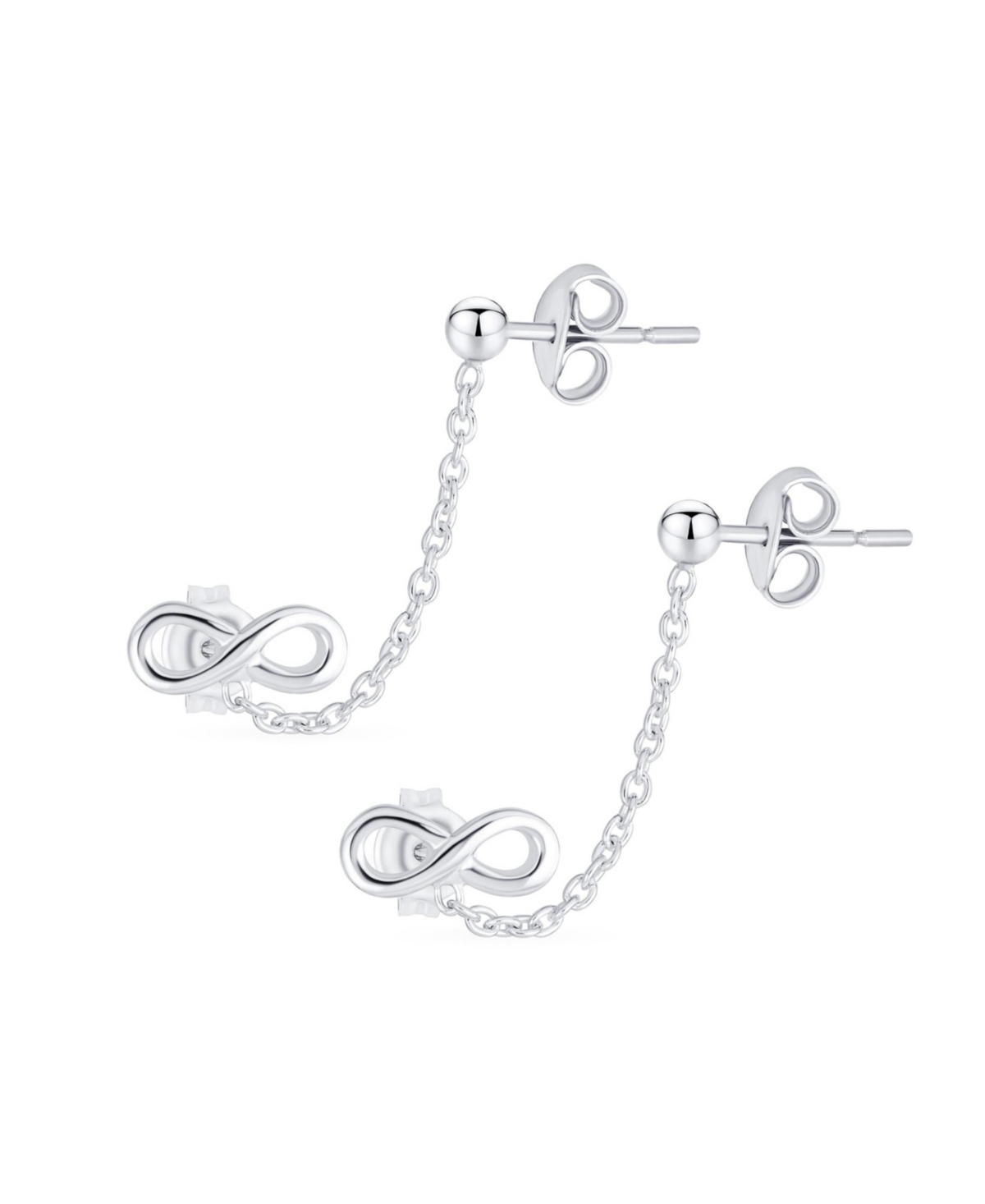 Love Knot Infinity Ear Cuff Cartilage Double Pierced Helix Chain Stud Earrings - Silver a