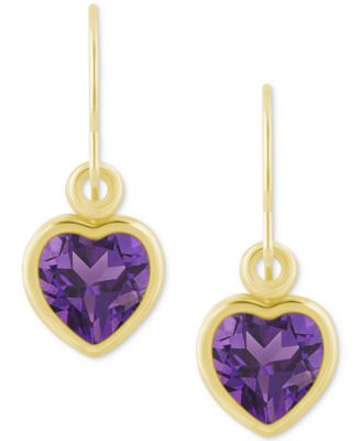 Macy's - Gemstone Heart Drop Earrings in 10k Yellow Gold (also in 10k White Gold)