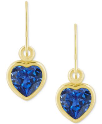 Gemstone Heart Drop Earrings in 10k Yellow Gold (also in 10k White Gold)