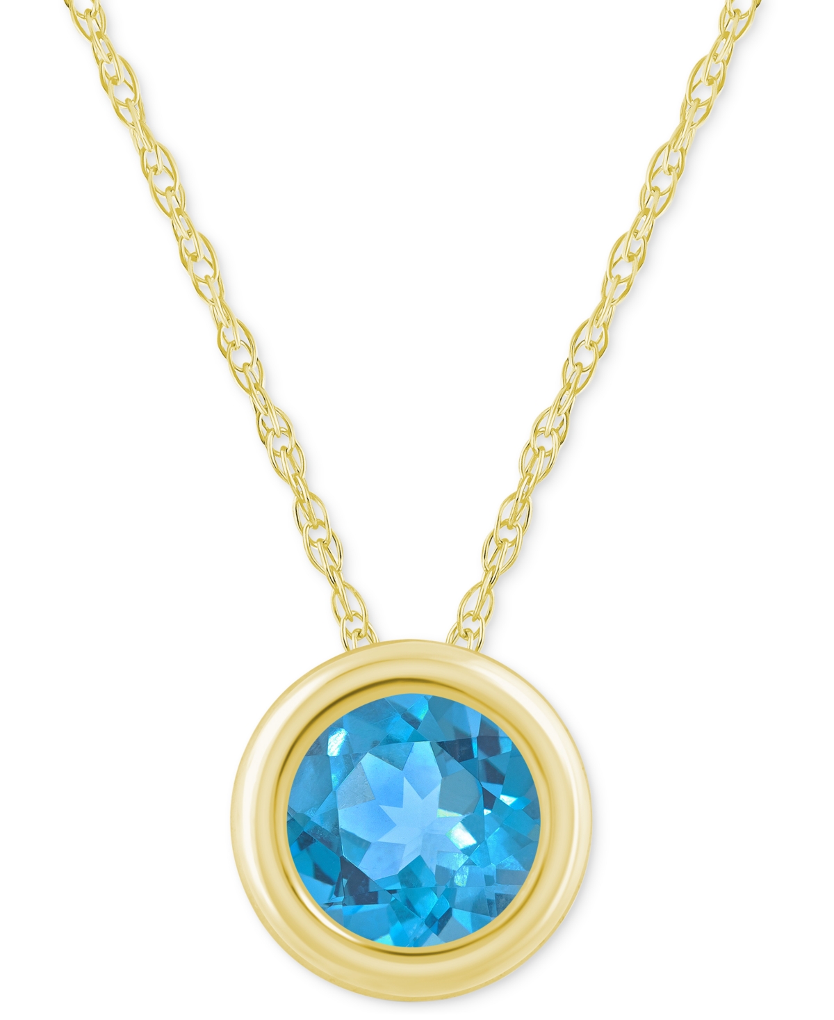 Gemstone Round 18" Pendant Necklace in 10k Yellow Gold (also in 10k White Gold) - Aquamarine/Gold