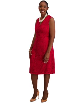 Women's Sleeveless Lace Fit & Flare Dress, Regular & Plus Sizes 