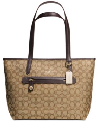 zip top tote in signature jacquard